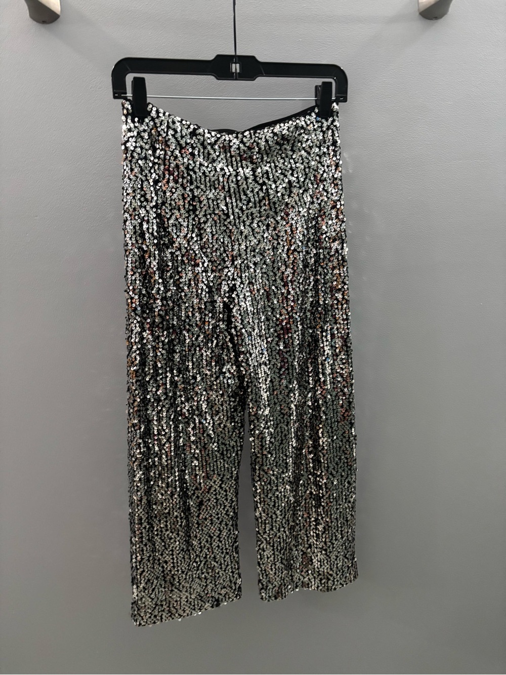 NWT Anthropologie Colette Cropped Wide Leg Sequin Pants - Silver - Picture 5 of 6